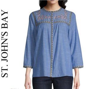 St. John's Bay Crew Neck Embroidered Blouse Top